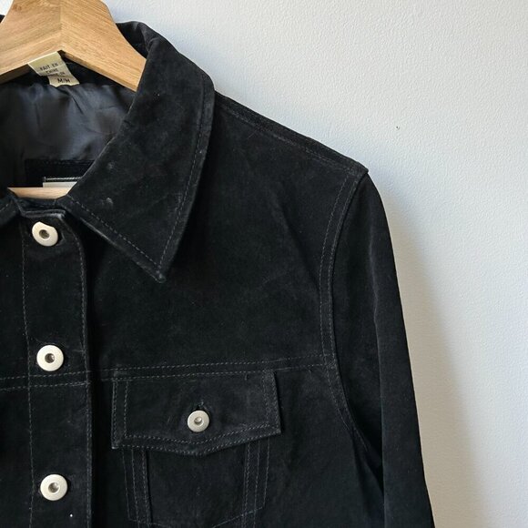 Vintage Genuine Black Suede Button Down Collared Jacket Size M - Picture 3 of 10